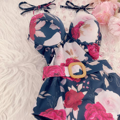 Aiertu  -  Floral Print One Piece Swimsuit Sexy Swimsuits Woman 2025 Push Up Swimwear Brazilian Biquini Belt Monokini Bodysuit Bathing Suit Aiertu