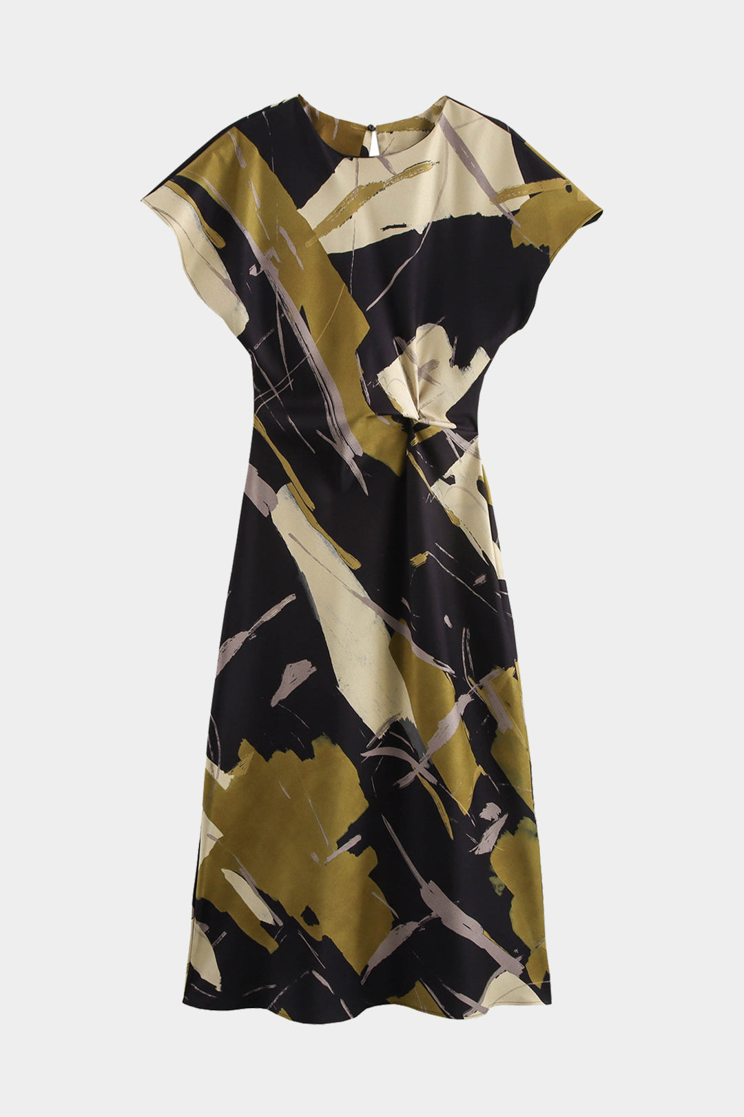 Aiertu  Tie Dye Ruched Cut Out Button Twist Knot Midi Dress Aiertu