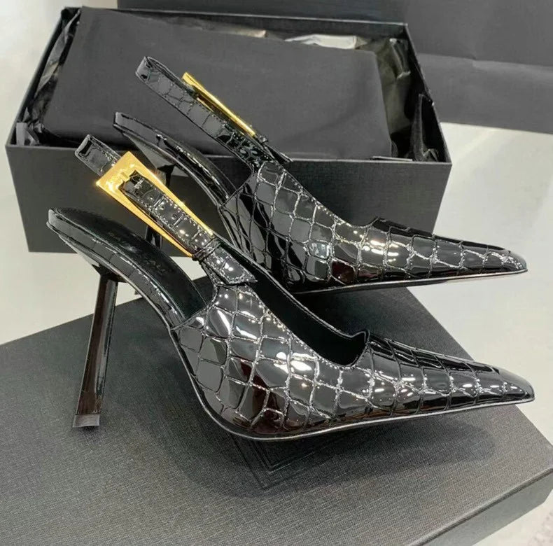 Aiertu  -  Spring And Summer New Black Patent Leather High Heels Women Slim Heel Shoes Temperament Minority Pointed Sandals Aiertu
