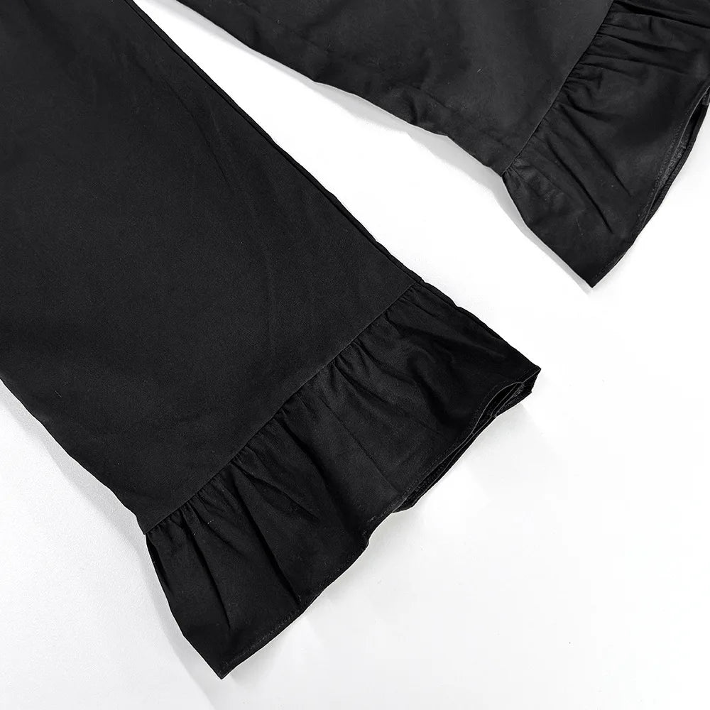 Aiertu  -  Black Elegant Summer Suits For Women New V Neck Lace-up Sleeveless Tank Top+Ruffle Trouser Fashion Casual Pants Sets 2 Piece Set Aiertu