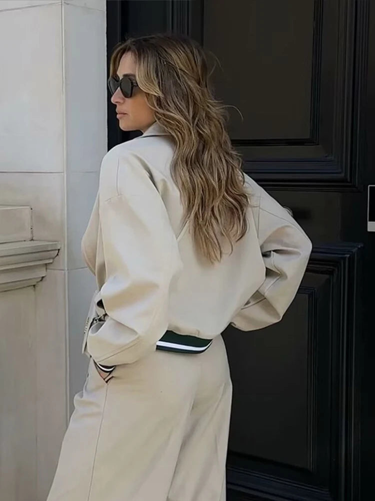 Aiertu  -  Women Zipper Jackets Bombers Coat Cargo Outwear Casual Loose Long Sleeve Tops With Beige Lady Patchwork Jacket 2026 Autumn New Aiertu