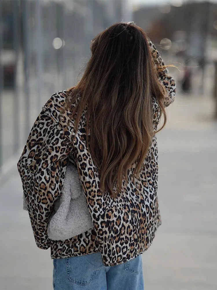 Aiertu  -  Autumn Winter Leopard Print Lace-up Padded Jacket Women Chic Long Sleeve Collarless Loose Coats 2026 New Lady Fashion Streetwear Aiertu
