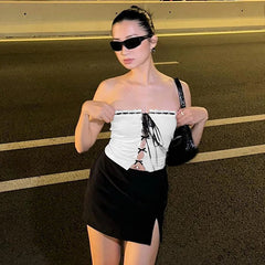 Aiertu  -  Pure desire wind contrasting color tube top hollow strap strap sleeveless tube top women's spring and summer Aiertu