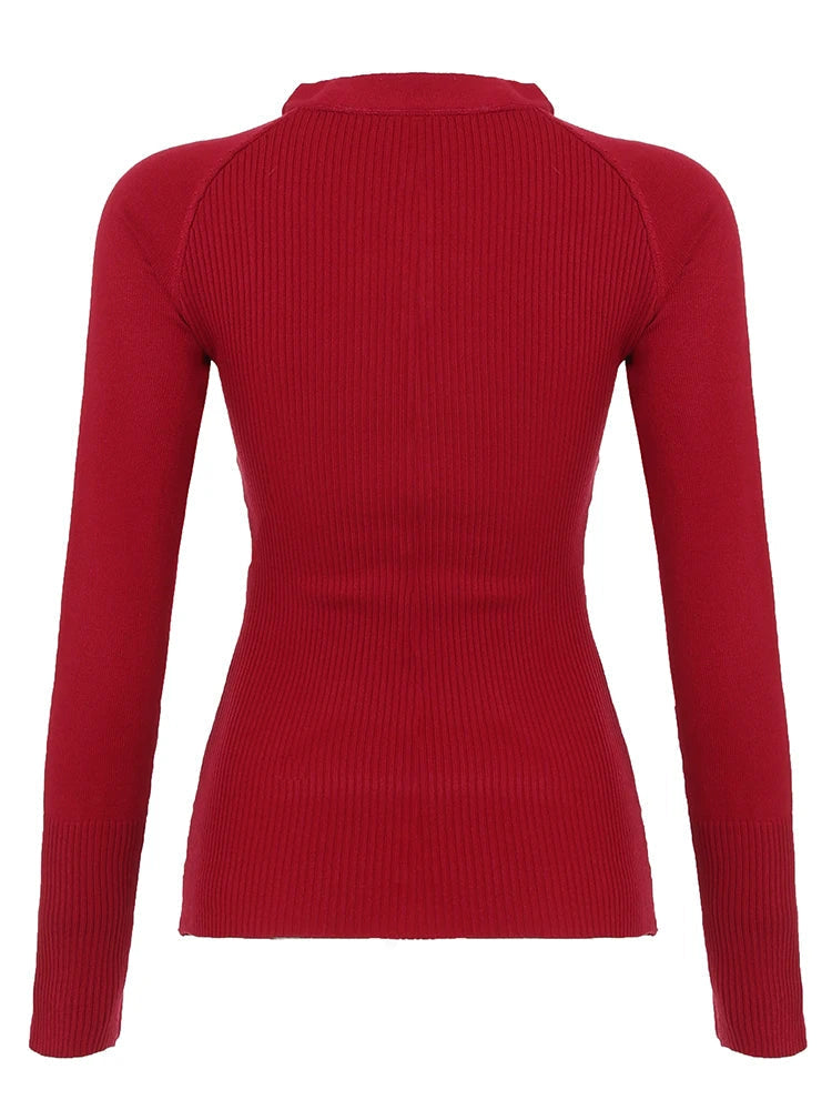 Aiertu  -  Retro Button-up Hollow Out Knitwear Shirts Women Casual Skinny Basic Long Sleeve Cropped Tops Streetwear Tee Shirt Lady Aiertu
