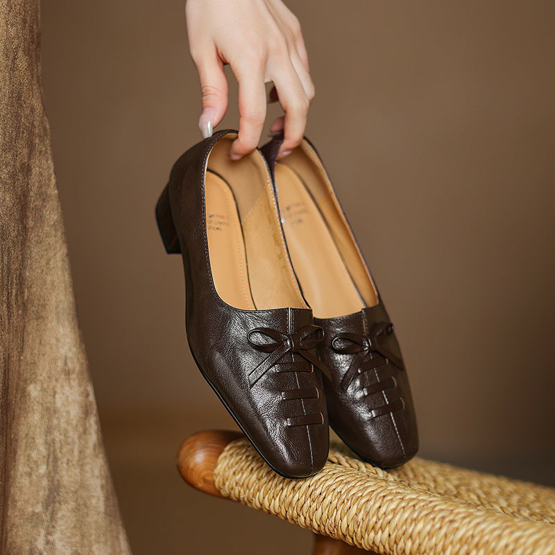Aiertu  -  New Arrival Soft Genuine Leather Women Heels Shoes Square Toe Comfortable Fashion Casual Low Heel Shoes Four Seasons Shoes Aiertu