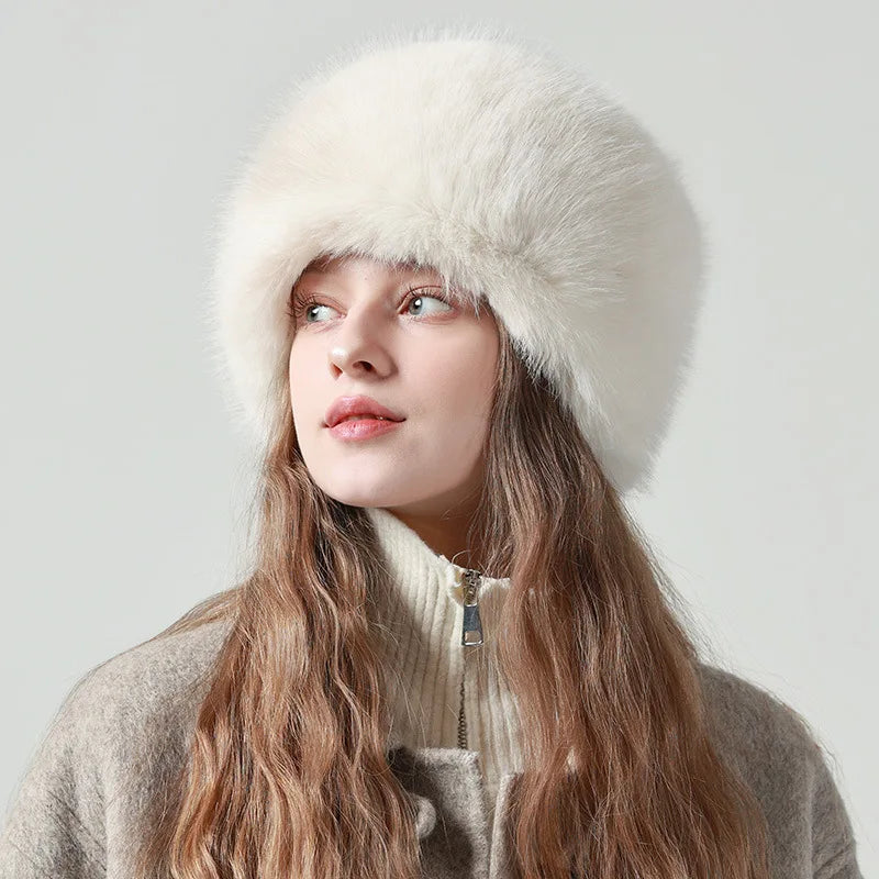 Aiertu  -   Mink Bucket Hat for Women Winter Fluffy Fur Warm Beanies Plush Earflap Hat Outdoor Windproof Ear Protection Skiing Cap Aiertu
