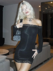 Aiertu Women's Dress Slim Lace Edge Mini Hip Soft One Sleeve Backless Sexy Summer Party Elegant Nightclub Style Aiertu