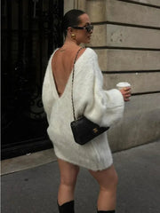 Aiertu  -  Casual Knitwear Backless Dress Oversized Sweater Female Loose Patchwork Autumn Knit Solid Fashion Y2k Mini Dress 2026 New Aiertu