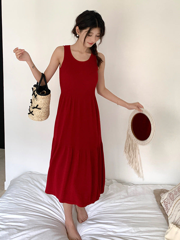 Aiertu French Style Hepburn Style Sleeveless Vest Knitted Dress Is A New High-End Waist Slim Dress For Women In Summer. Aiertu