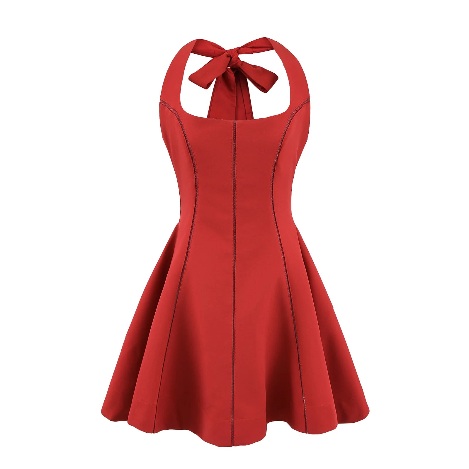Aiertu  -  4 colors Sexy Bow Halter Sling Dress Women Spliced Hollow Out Hole Line Slim Waist Ball Gown Backless Dresses Party Robe Aiertu