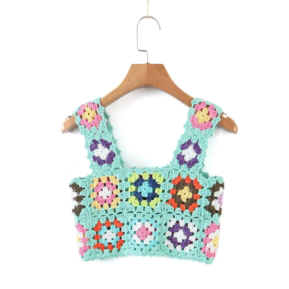 Aiertu  -  Summer Hollow Out Crochet Top Women Cute Cropped Tops Retro Cool Girl Rainbow Short Tee Holiday Top and Tees Aiertu