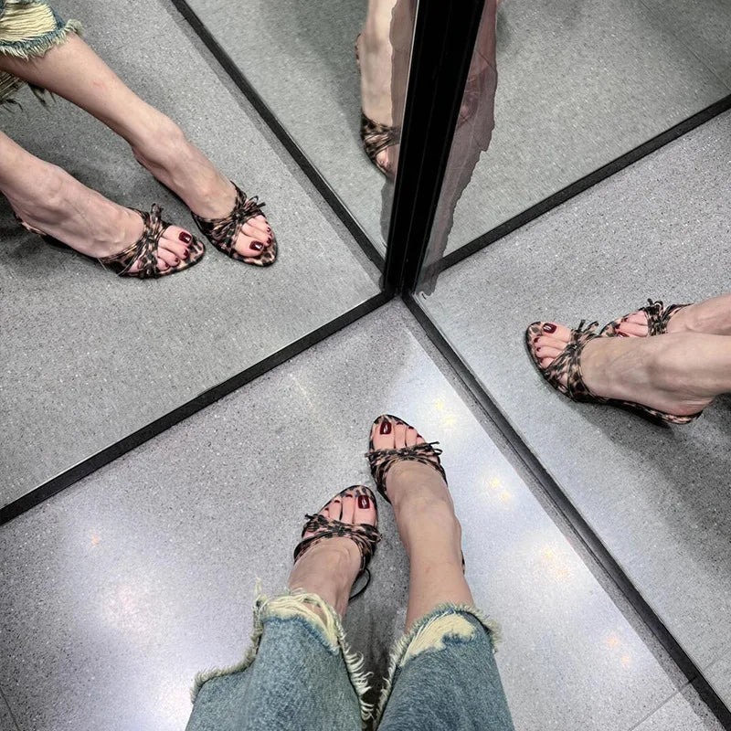Aiertu  -  Gladiator Summers Leopard Women Slippers Shoes Casual Street Style Ladies Open Toe High Heel Slides Aiertu