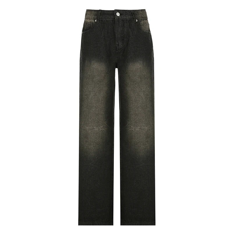 Aiertu Low Waist Jeans for Women Goth Y2k Style Baggy Jeans Punk New Jeans Wide Leg Denim Pants Kpop Casual Loose Streetwear Aiertu