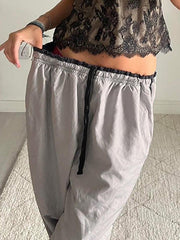 Aiertu  -Contrast Drawstring Loose Straight-Leg Pants aiertu