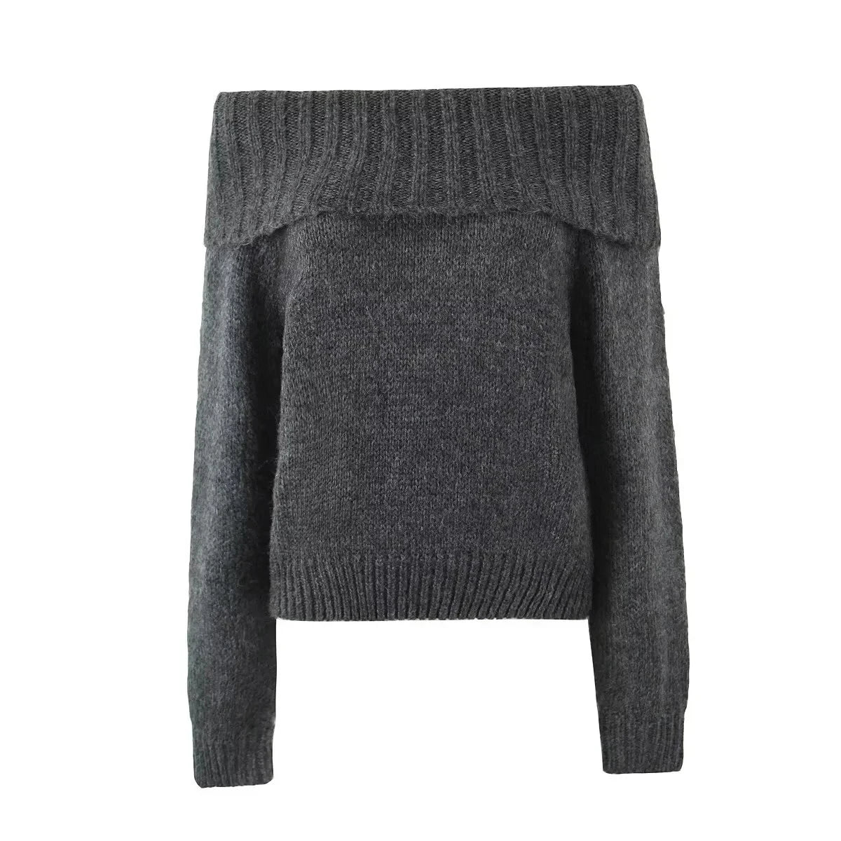 Aiertu  -   Slash Neck Dark Grey Mohair Women Sweater Pullover Femme Casual Loose Trendy Style Autumn Winter Knitted Pullover Aiertu