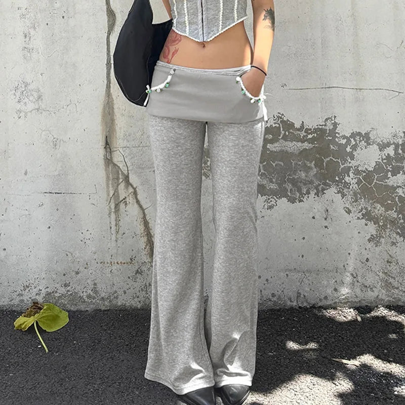 Aiertu  -  Women 2025 Autumn Spring Fashion Streetwear Lady Casual Basic Solid Wide Leg Pants Y2K Slim Low-Waisted Boot Cut Pants Aiertu