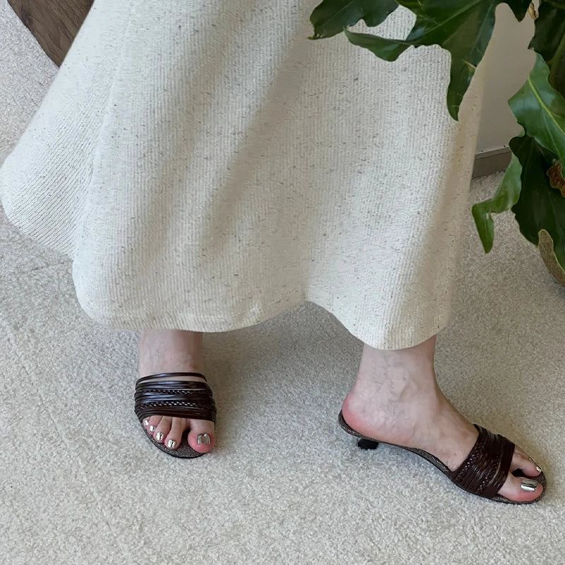 Aiertu  -    Luxury Designer Summer Low Heel Women Weave Slippers Elegant Open Toe Dress Slides Outdoor Gladiator Shoes Aiertu