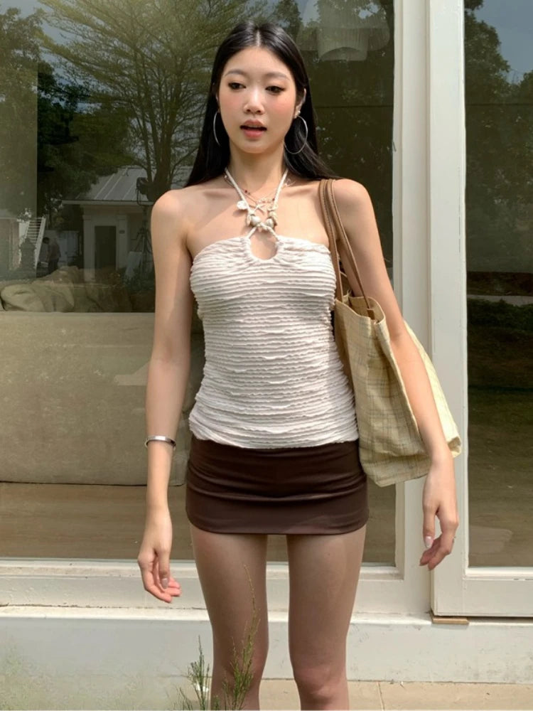 Aiertu  -  Vintage Fairy Solid Conch Halter Tanks Summer Grunge Sexy Y2k Aesthetic Tank Top 2026 Streetwear Bodycon Women Backless Camisole Aiertu