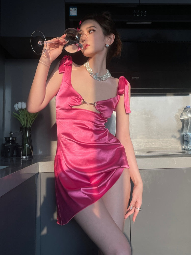 Aiertu  Girls Spice Tank Mini Dress Rose Red Tight American Style Sexy Off Shoulder Sleeveless V Neck Hot Sexy Korean Top 0DRT Aiertu