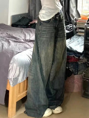 Aiertu  Y2k Vintage High Street Wide Leg Jeans Women American Retro Casual  All-match Streetwear Denim Trousers 2000s Female Aiertu