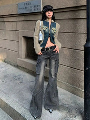 Aiertu  -  Fashion Streetwear Side Pockets Cargo Denim Pants Swxy Low Waist Punk Harajuku Women Trousers Y2k Aesthetic Flare Long Bottoms Aiertu