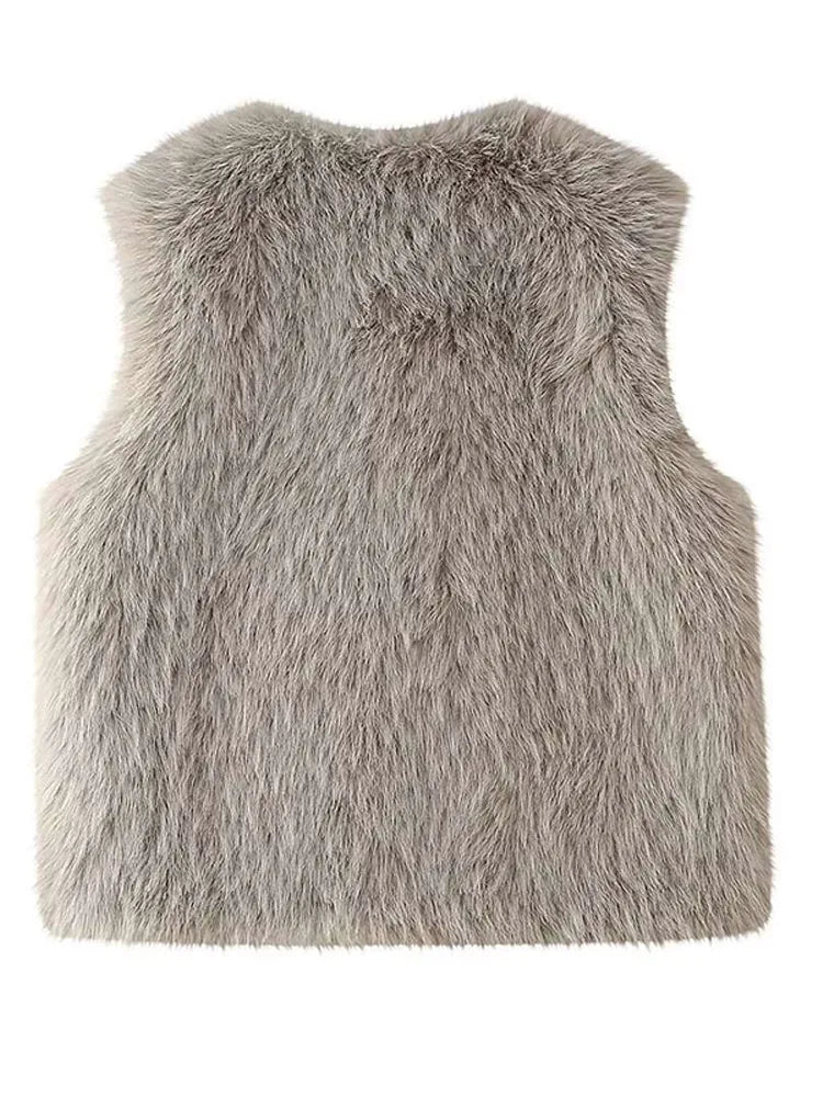 Aiertu  -  layered look inspo Faux Fur Plush Vest Women Casual Round Neck Loose Fashion Sleeveless Coats Female Autumn Winter Solid Outwears Lady Aiertu
