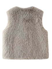 Aiertu  -  layered look inspo Faux Fur Plush Vest Women Casual Round Neck Loose Fashion Sleeveless Coats Female Autumn Winter Solid Outwears Lady Aiertu