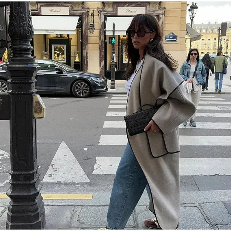 Aiertu     -  Fall Outfits 2026 Elegant Patchwork Woolen Coats Women Loose Lapel Long Sleeve Contrast Windbreak Overcoat 2026 Autumn Winter New Lady Top Outwear Aiertu