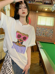 Aiertu  -  Cartoon Printed T-Shirts Casual High Street Women Loose Summer OL All Match Mujer Half Sleeve Chic Office Lady Tees Aiertu