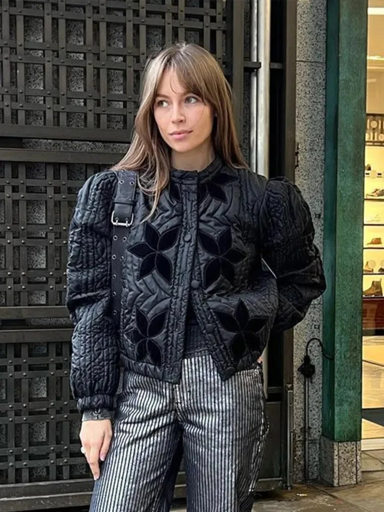 Aiertu  -  casual winter outfits Casual Solid Printed Padded Women Jacket O-neck Full Sleeves Lady Coat 2024 Fashion Autumn Covered Button Female Loose Outwear Aiertu