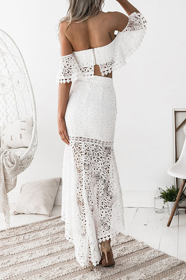 Aiertu  -  Elegant Solid Hollowed Out Backless Strapless Short Sleeve Two Pieces(3 Colors) Aiertu