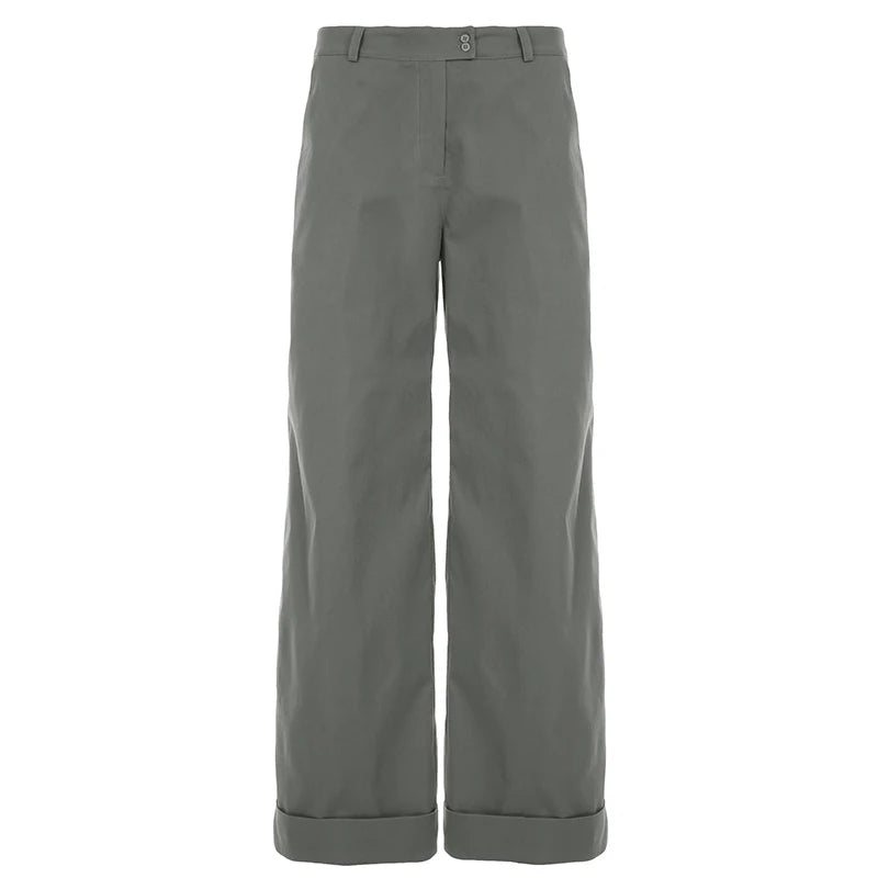 Aiertu  -  Women Solid Straight Pants Minimalist Style Elegant Loose Fit Wide Leg Trousers Casual Office Lady Pants y2k Autumn Aiertu