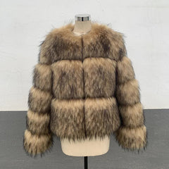 Aiertu  -  Women Fashion Faux Raccoon Fur Coat Luxury Short Furry Fur Top Jacket Women Winter Plush Fluffy Jacket Thick Fur Coats for Women Aiertu
