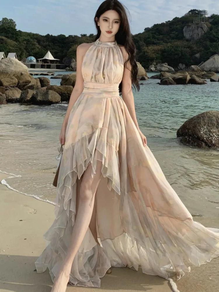 Aiertu  -  Vintage Irregular Party Dress for Women French Elegant Halter Birthday Prom Casual Vestidos Summer Holiday Chic Female New Robe Aiertu