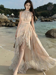 Aiertu  -  Vintage Irregular Party Dress for Women French Elegant Halter Birthday Prom Casual Vestidos Summer Holiday Chic Female New Robe Aiertu