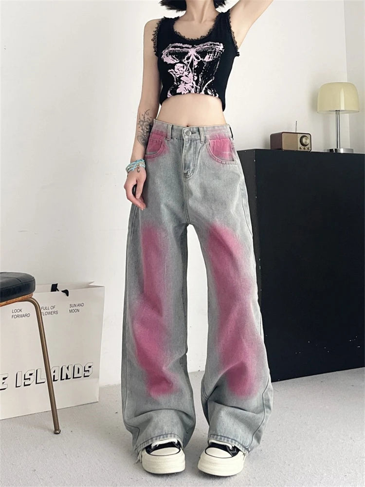 Aiertu  -  Women's Inkjet Design Thin Jeans Street Summer New Trousers Young Girl Street Bottoms Female High Waisted Denim Pants Aiertu