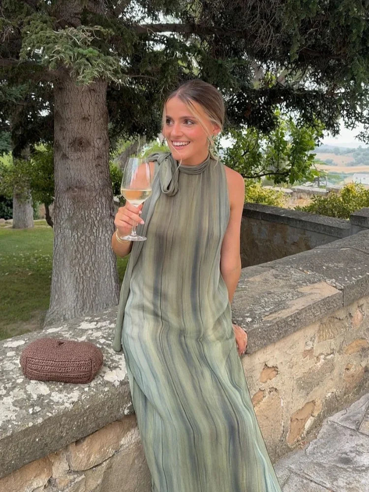Aiertu  -  Elegant Tie Dyed Lace Up Dress For Women Fashion Side Split Off Shoulder Sleeveless Loose Dresses 2026 New Lady Party Vestido Aiertu
