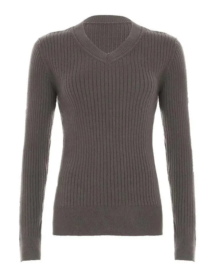 Aiertu  -Vintage V-Neck Striped Long Sleeve Sweater aiertu