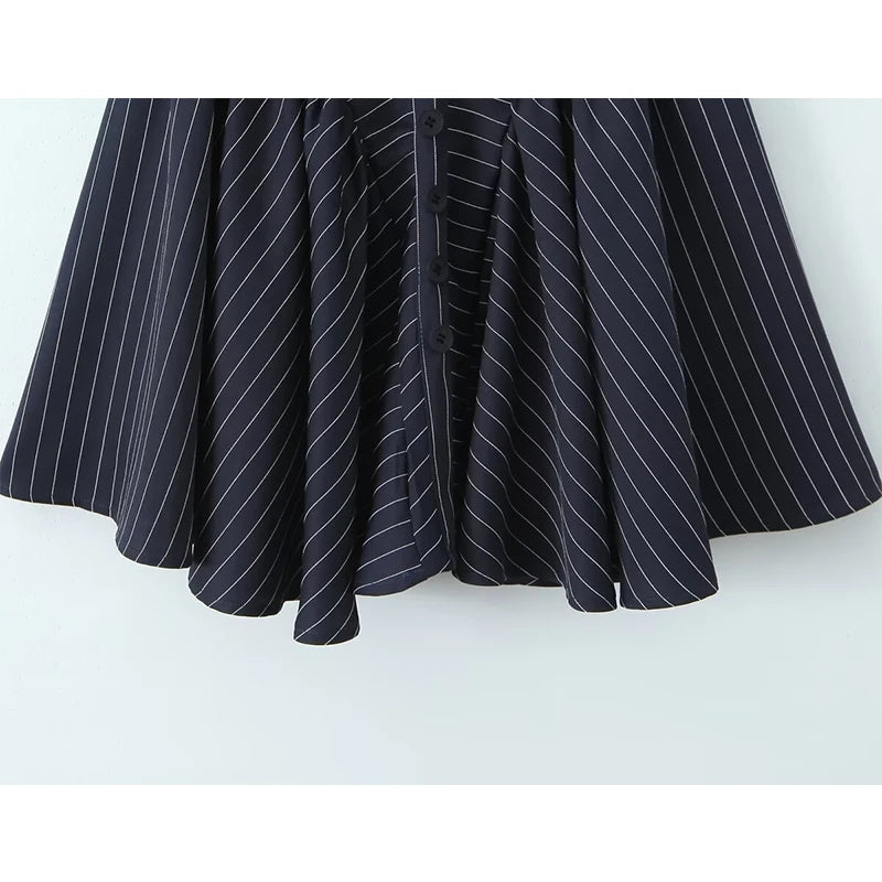 Aiertu  -  Sexy Elegant Women Navy Blue Striped Halter Mini Dress Summer Female Backless Low Waist A-line Party Dresses High Street Robe Aiertu