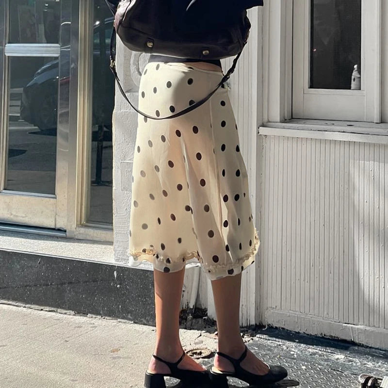 Aiertu  -  Fashion Polk Dot Printed Edible Tree Fungus Trim Skirts Women Holidays Zipper-Up Mesh Half Double Layers Bottoms 2026 Aiertu