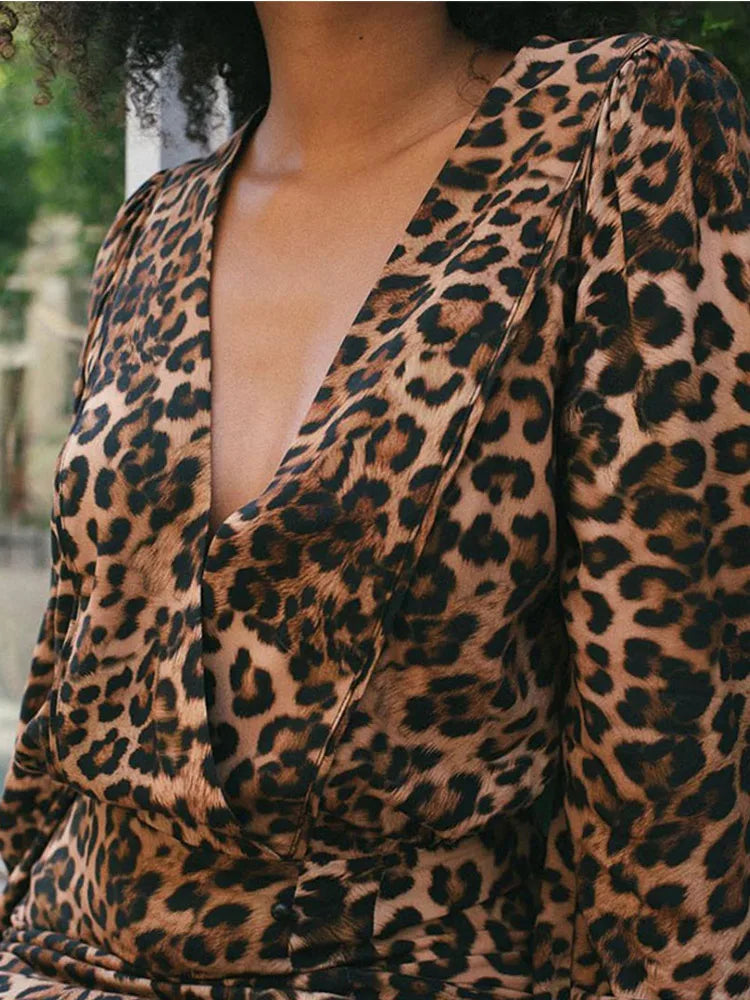 Aiertu  -  Fashion Leopard Print Long Sleeve Dress For Women V-neck Side Split Casual Loose Dresses 2026 New Lady High Street Vestidos Aiertu