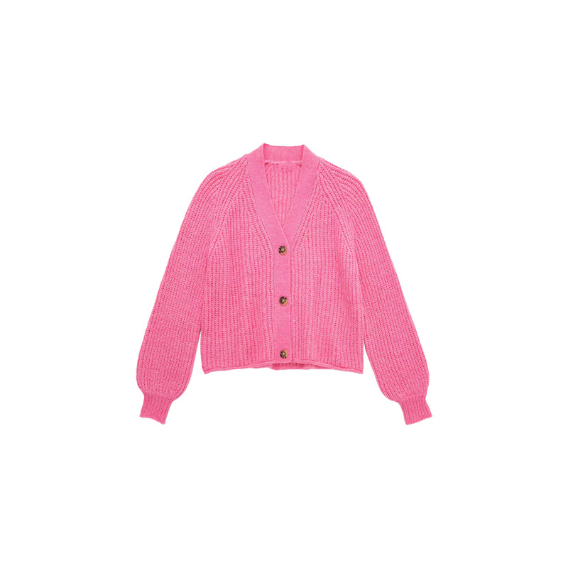Aiertu Solid Color Long Sleeve Knitted Long Sleeve Button Up Sweater Aiertu