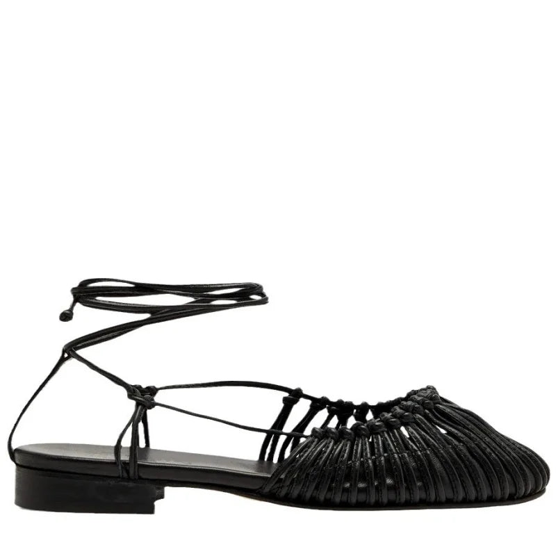 Aiertu  -  Summer Low Heels Roma Sandals Fashion Outdoor Woven Hollow Women Sandals Casual Lace-up Round Head Sandals Aiertu