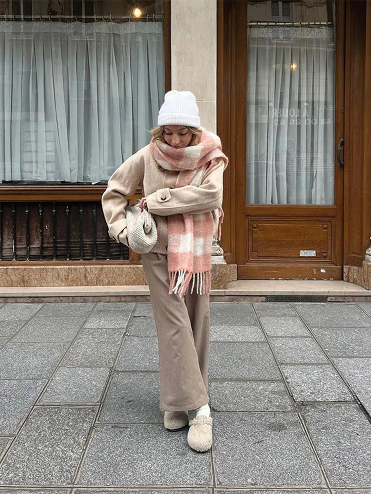 Aiertu  -  Fashion Single Breasted Lapel Collar Woolen Coat Women Long Sleeve Short Autumn Winter Jacket 2026 Female Elegant Chic Outerwear Aiertu