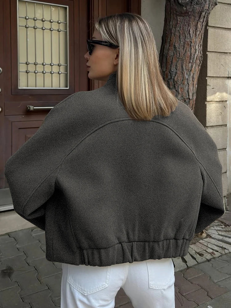 Aiertu  -  Stand Collar Short Jacket For Women Fashion Loose Single Breasted Coat Casual 2025 Spring Autumn New Solid Woman Outwear Aiertu