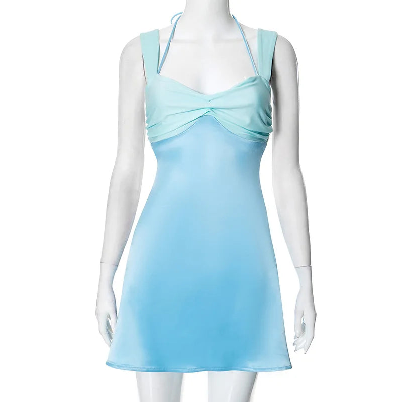 Aiertu  -  Halter Lace Up Backless Vacation Dress Women's Sleeveless Sexy Bodycon Mini Dress Female Strap Splice Vestido  Summer New Aiertu