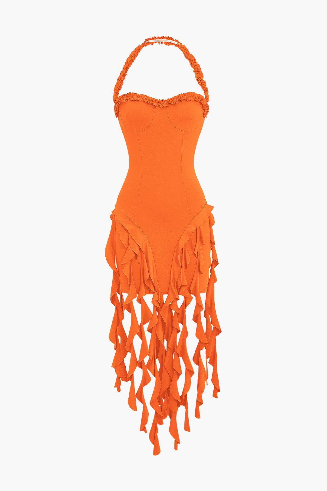 Aiertu  Ruffle Tassel Halter Bustier Mini Dress Aiertu