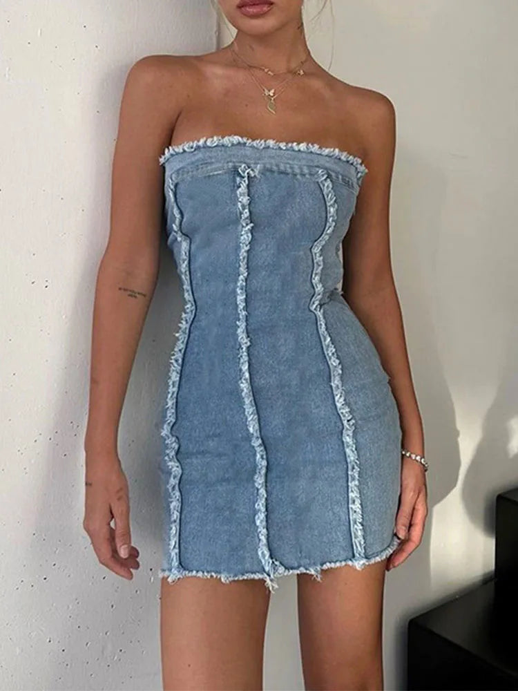 Aiertu  -  Denim Bodycon Dress Summer Femme Slim High Wasit Dresses Ladies Fashion Sleeveless Casual Sexy Street Y2k Dress For Women Aiertu