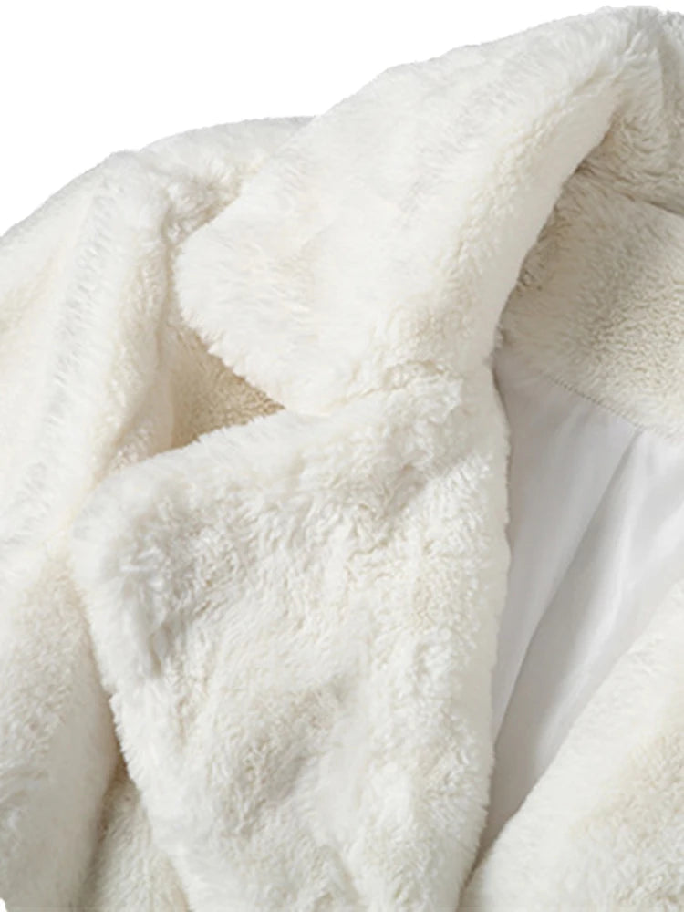 Aiertu  -  casual winter outfits Winter Long White Fluffy Warm Oversized Faux Fur Coat Women with Hood Lapel Sashes Loose Korean Fashion Outerwear Aiertu