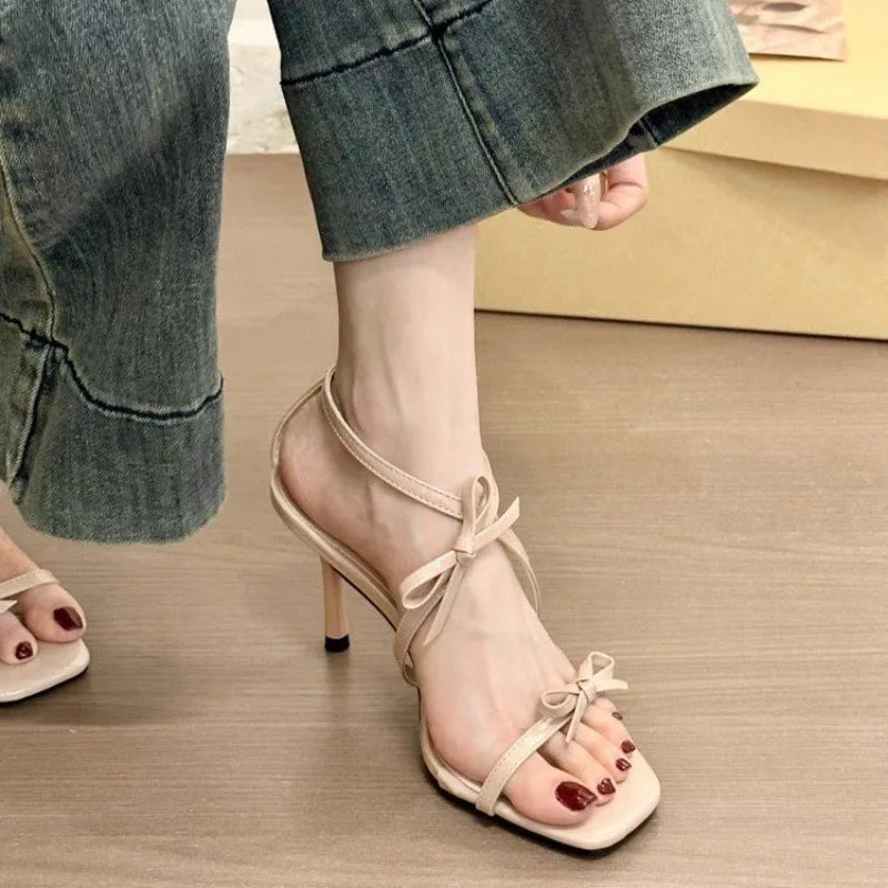 Aiertu  -  Designer Summer Women Open Toe Slippers Fashion Butterfly-knot High Heel Party Dress Slides Shoes Aiertu